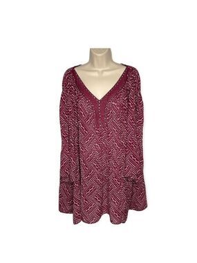 Woman Within Plus Size 26/28 Burgundy Boho Tunic Top